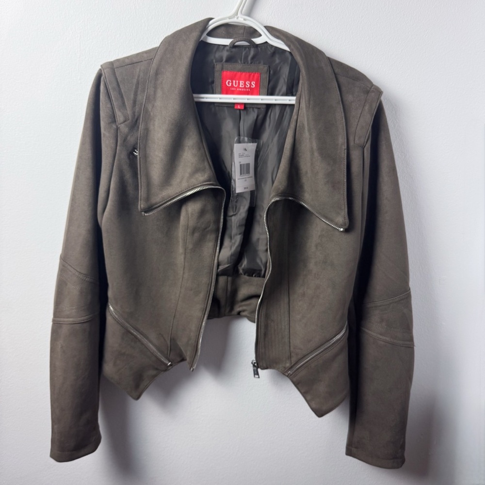 Guess Women's Faux-Suede Jacket Dark Green  Moto Jacket NWT - Picture 5 of 6